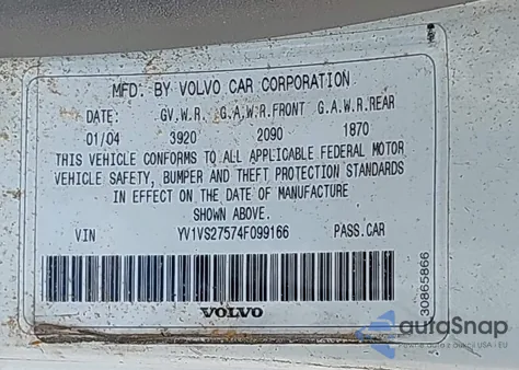 2004 Volvo S40 A/Lse из США, поврежденный, VIN YV1VS27574F099166